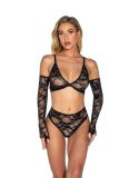 Lace transparent sexy lingerie set with gloves sexy pajamas