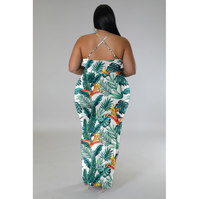 Plus Size Women's Summer V-Neck Sleeveless Print Dress