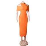 Fashion High Cutout Off Shoulder Slit Evening Dress Long Dress Autumn Bandage Dress