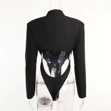 Turndown Collar Shoulder Pad Long Sleeve Blazer Women Spring Women's One Button Jacket