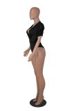 Sexy Solid V-Neck Slim Waist Ruched Short Sleeve Women's Bodysuit