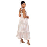 Women's Low Back Patchwork Stripe Chic Square Neck Casual A-Line Maxi Dress