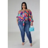 Plus Size Women's Summer Casual Loose Off Shoulder Print Top
