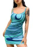 Sexy Summer Fashion Women's Clothing Sexy Irregular Water Ripple Printing Straps Bodycon Dress