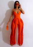 Women's Solid Color Straps Top Tassel Pants Two-Piece Set