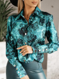 Career Women Blouse Spring And Autumn Long Sleeve Chic Elegant Digital Printing Shirt