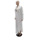 Turndown Collar Shirt Stripe Chic Patchwork Long Sleeve Women's Shirt Dress