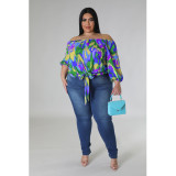 Plus Size Women's Summer Casual Loose Off Shoulder Print Top