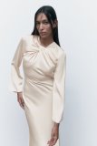 Autumn Low Back Solid Color Long Sleeve Satin Dress