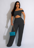 Women's Spring Summer Sexy Solid Color Strapless Off Shoulder Crop Top Wide Leg Pants Two-Piece Set