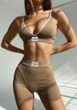 Straps Bra Labeled Tight Fitting Butt Lift Shorts Set Women Fashion Sexy Casual Sports Two-Piece Set