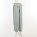 Drawstring Waist Casual Cargo Pants Ladies Street Fashion Trend Ladies Simple Loose Trousers