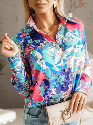 Career Women Blouse Women's Flower Printing Spring And Autumn Long-Sleeved Elegant Chic Shirt