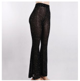 Sexy Mesh See-Through Casual Trousers Spring Women's Black High Waist Slim Long Pants