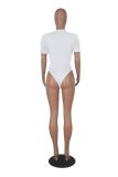 Sexy Solid V-Neck Slim Waist Ruched Short Sleeve Women's Bodysuit