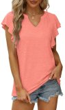 Summer Sexy V-Neck Ruffled Solid Color Short-Sleeved T-Shirt