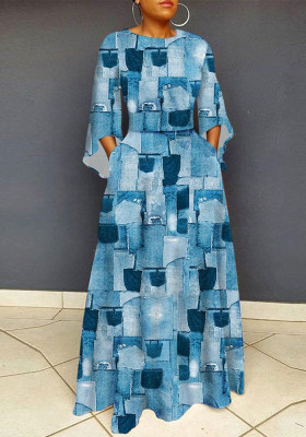 Printed Slim Mid Waist Loose Maxi Dress Clubwear