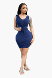 Ladies Sexy Solid Color Knotted Sleeveless Dress