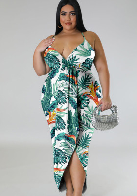 Plus Size Women's Summer V-Neck Sleeveless Print Dress