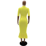 Women Polo Neck Slim Elegant Ruffle Dress
