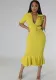 Women Polo Neck Slim Elegant Ruffle Dress