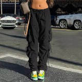 Women American Street Style Multi Pocket Loose Hip Hop Trousers