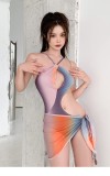 Women Sexy Backless Cutout Wrap Skirt One piece Swimsuit