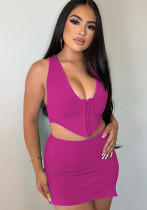 Women V-Neck Crop Top and Slit Skirt Two-Piece Set