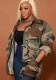 Women Casual Camouflage Print Oversized Turndown Collar Jacket