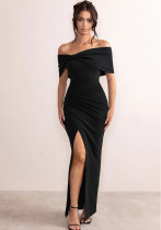 Women Bow Off Shoulder Off Shoulder Slit Dress