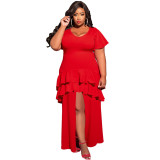 Plus Size Women Split Ruffle Tiered Dress