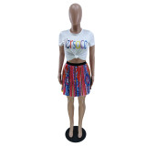 Women Printed T-Shirt and Pleated Skirt Two-Piece Set