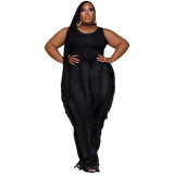 Plus Size WomenSleeveless Top and Fringed Trousers Two-Piece Set