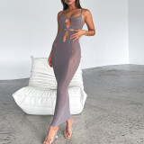Women Sexy Mesh Patchwork Cutout See-Through Bodycon Maxi Dress