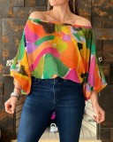 Women's Trend Print Off Shoulder Long Sleeve Shirt