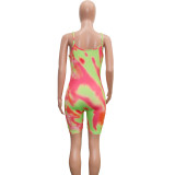 Summer Sexy Minimalist Casual Tie Dye Home Low Back Cargo Rompers