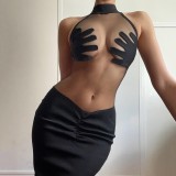 Summer Women's Fashion Round Neck Sleeveless Sexy See-Through Slim Fit Bodycon Dress
