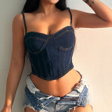 Summer Sexy Street Trend Tight Fitting Denim Wrapped Chest Camisole Women