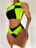 double-color conservative vest-style briefs split bikini women's swimwear