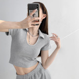 Short Sleeve Women's Thin Summer Cropped Top Trendy Slim Cropped Top Girls T-Shirt