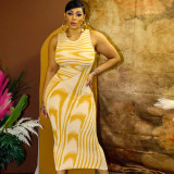 Women's Spring Casual Sleeveless Print Round Neck Slim Maxi Dress