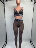 sexy suspenders navel bag buttocks net gauze printing letter printing nightclub style trousers suit