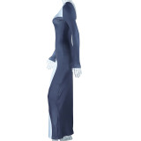 Women's Autumn and Winter Irregular Digital Printing Long Sleeve Bodycon Chic Dress