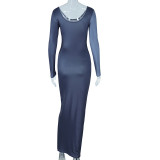 Women's Autumn and Winter Irregular Digital Printing Long Sleeve Bodycon Chic Dress