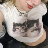 cat print short-sleeved t-shirt