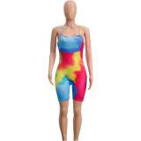 Summer Sexy Minimalist Casual Tie Dye Home Low Back Cargo Rompers