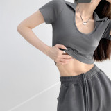 Short Sleeve Women's Thin Summer Cropped Top Trendy Slim Cropped Top Girls T-Shirt