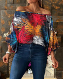 Women's Trend Print Off Shoulder Long Sleeve Shirt