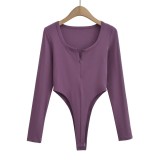 long-sleeved zipper 2023 solid color U-neck bottoming T-shirt