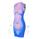 3d printing dress slim fit Round Neck sleeveless Tight Fitting Bodycon Dress